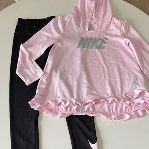 Nike Kids Light Pink Set. Hoodie with Ruffle Hem and leggings. Size 6x